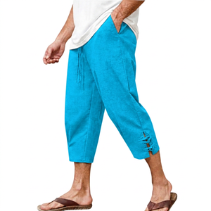 Pantalon Capri Homme Noir 100% Polyester Taille Mi-Haute Cordon de Serrage Décontracté Respirant Séchage Rapide Écologique Poches Couleur Unie Tissé - Product Image 2