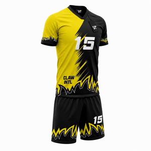 Maillot de football pour homme Claw Intl, noir et jaune, sublimé, col en V, manches courtes, polyester respirant, taille adulte - Product Image 2