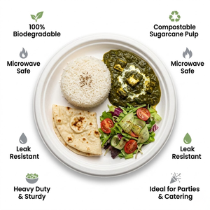 Assiettes classiques biodégradables en bagasse de 12 pouces |   Assiettes jetables écologiques en pulpe de canne à sucre pour fêtes, traiteur et usage quotidien - Product Image 6