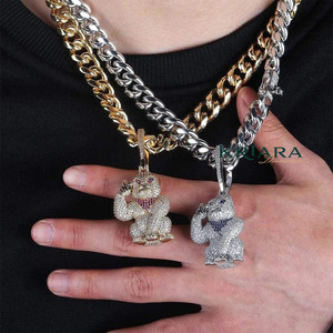 Pendentif Gorille en Argent 925 avec Moissanite et Yeux en Rubis, Breloque Thème Hip-Hop pour Bijoux Quotidiens - Product Image 3