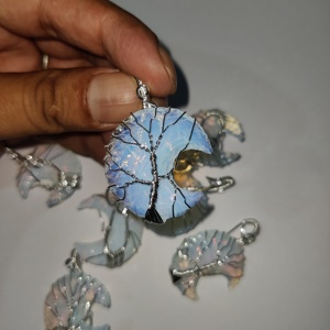 Csja — pendentif en croissant de lune avec arbre de vie, collier en cristal de guérison, Reiki, avec pierres précieuses naturelles - Product Image 3