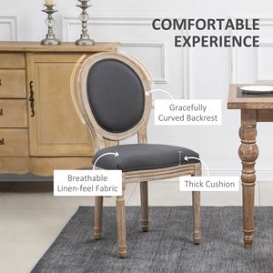 Set di 2 Sedie Laterali Senza Braccioli in Stile Francese, Rivestimento in Lino Grigio, Set di Sedie da Pranzo Imbottite - Product Image 5