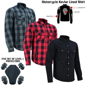 เสื้อเชิ้ตมอเตอร์ไซค์ผ้าฟลานเนลสำหรับผู้ชาย แขนยาว ป้องกันการกระแทกระดับ CE 1 ลายพิมพ์ฤดูร้อน สีดำ แดง เทา ลายสก๊อต - Product Image 1