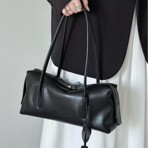 Bolso de Hombro de Cuero Genuino Gris Claro con Decoración de Borlas, Estilo Minimalista, Dos Asas, Cierre de Cremallera, para Todas las Temporadas - Product Image 6