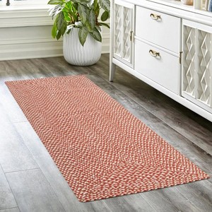 Tapis rectangulaire moderne rouge beige en polypropylène tissé plat avec envers antidérapant en caoutchouc pour couloir - Product Image 6