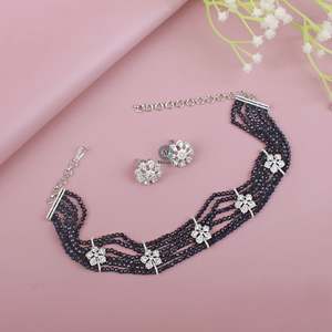 Emilia Pearl CZ Designer Choker Set-Gold Plated Fashion Jewelry with Zirconia for Wedding and Festival - Product Image 2