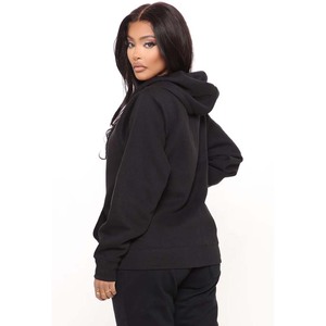 Women's <b>Black</b> Full Zip Hoodie Fleece Sweatshirt Regular Fit Solid Color Hooded <b>Long</b> <b>Sleeve</b> Autumn Wear - Product Image 2