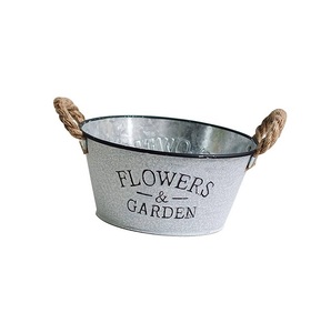 Maceta ovalada de metal galvanizado con asa, estilo rústico, para jardín, uso en exteriores, macetas hechas a mano. - Product Image 3