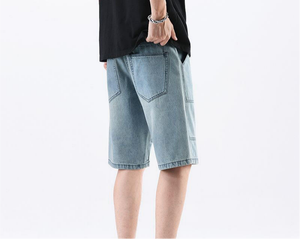 Men's <b>Light</b> Wash Denim Cargo Shorts Mid Waist Cotton Casual Summer Style With Pockets Topstitch Detail Woven Fabric - Product Image 3