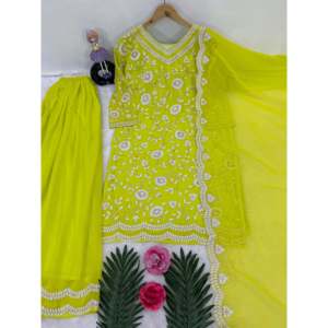 Conjunto de Top y Pantalones Plazzo Blancos de Fiesta para Mujer, Diseño ST, con Dupatta - Product Image 2