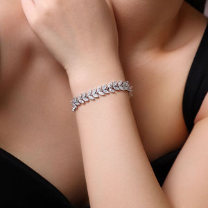 Sterling Silver Moissanite Tennis Bracelet Marquise Leaf Vine Design Sparkling Bridal Jewelry <b>Gift</b> for Women - Product Image 5