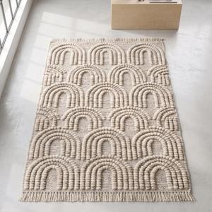 Modern Handwoven Cream Beige Wool <b>Rug</b> Anti-Slip Medium Pile Solid Color Area Carpet Fringe Living Room Bedroom <b>Boho</b> Home - Product Image 1