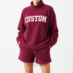 Womens Winter Oversized Mockneck Sweatshirt Loose Fit Fleece Pullover Short Sleeves Side <b>Split</b> Design Embroidered Front Logo - Product Image 3