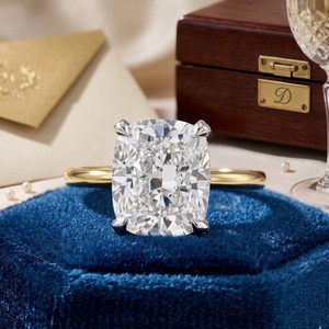 4.72 carat <b>Cushion</b> Cut Lab Grown Diamond Engagement <b>Ring</b> IGI Certified Double Prong 14K Yellow Gold Solitaire <b>Ring</b> - Product Image 1