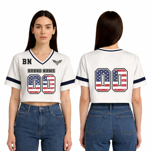 Women Cropped <b>Baseball</b> Jersey T Shirt Custom Logo Printed V-Neck Sports <b>Tee</b> USA Flag Number Graphic Casual Streetwear Top - Product Image 1