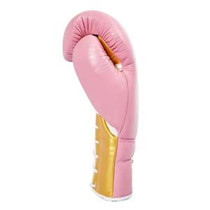Wholesale Pink Cowhide Leather Boxing <b>Gloves</b> Gold Lace-up Full Finger Design Lightweight Unisex Use Custom Logo Training Gear - Product Image 2