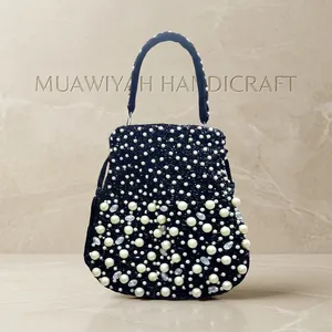 Bolso de mano para mujer más vendido, cartera de noche negra con cuentas de perlas, bolso de mano de cristal hecho a mano para boda, al mejor precio - Product Image 3