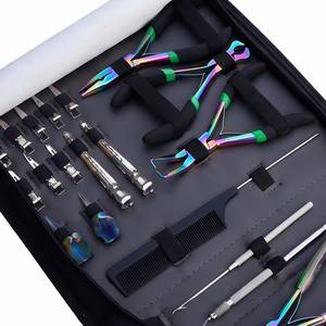 Rainbow Iridescent Hair Extension Tools <b>Kit</b> with Carrying Case Metal Scissors Tweezers <b>Crochet</b> Hook Set - Product Image 6