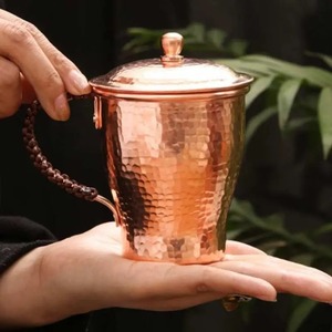 Gobelet écologique en cuivre pur avec poignée, ensemble de boisson 100% cuivre pour la santé, eau ayurvédique (Tamra Jal), utilisation en extérieur et à domicile - Product Image 1