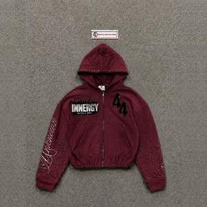 NUEVA SUDADERA CON CAPUCHA Y CIERRE DE CREMAÑERA EN COLOR BURGUNDÍA CON ESTAMPADO GRÁFICO, SUDADERA DE FORRO POLAR EXTRA GRANDE ESTILO STREETWEAR, SUDADERA CON CAPUCHA CASUAL UNISEX, CHAQUETA URBANA EN SAL - Product Image 5
