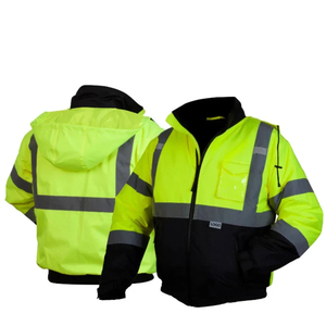 Hi Vis Reflective Work Jacket Men's <b>Winter</b> Waterproof Quick Dry <b>Thick</b> Puffer <b>Coat</b> with Hood Stand Collar Safety Wear - Product Image 1