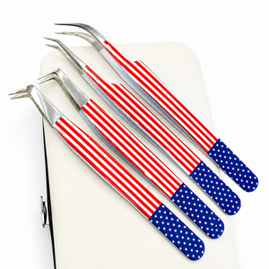 Ensemble de pinces à sourcils drapeau américain, pointes inclinées de précision, acier inoxydable, durable, écologique, design moderne pour les artistes en extensions de cils - Product Image 3