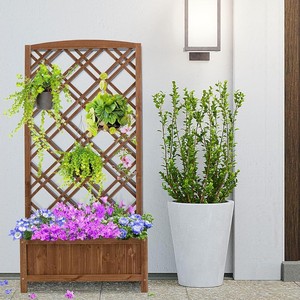 Wooden Raised Bed for Garden with Lattice Trellis Outdoor <b>Planter</b> <b>Box</b> for Vegetables and Flowers Garden Trellis for Balcony - Product Image 3