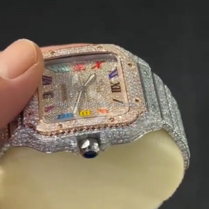 Montre de luxe pour homme en acier inoxydable personnalisée, calendrier en cristal, quartz analogique, étanche 3 BAR, couronne unique en moissanite, bracelet - Product Image 3