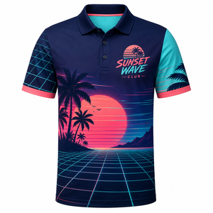 Polo de Manga Corta para Hombre Sunset Wave Club, Diseño con Estampado Digital, Informal, Transpirable, de Poliéster Tejido, con Logotipo Frontal - Product Image 1