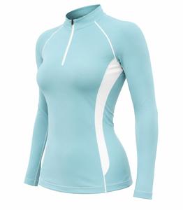 Women's Full Sleeve Color Blocked Rash Guard Top Quick Dry Anti-UV Eco-Friendly Spandex Polyester <b>Swim</b> <b>Shirt</b> Light Blue White - Product Image 3
