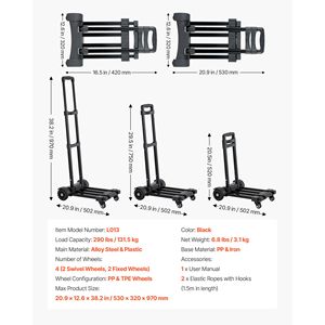 Carrello Pieghevole a 4 Ruote con Capacità di Carico di 131 kg, Carrello per Bagagli Richiudibile con 2 Corde Elastiche e Base Espandibile - Product Image 3