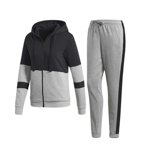 Ensemble de survêtement à capuche pour femme avec blocs de couleur, sweat-shirt à fermeture éclair intégrale et pantalon avec poches latérales, tenue décontractée pour l'automne - Product Image 1
