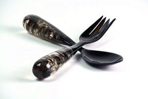 White Swirl Resin <b>Salad</b> <b>Tools</b> Set Spoon Fork Server-Dishwasher/Microwave/Oven Safe High Quality Home Hotel Use - Product Image 4
