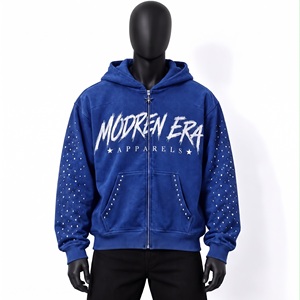 Sudadera con capucha premium de color marrón claro, con cremallera completa, personalizada OEM, de forro polar grueso, estilo streetwear, fabricante de ropa gráfica de lujo. - Product Image 2