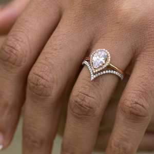Anillo de compromiso con halo de diamantes en forma de pera – Anillo de boda nupcial en oro macizo de 14 quilates o plata - Product Image 5