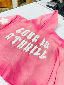 เสื้อฮู้ดครอปสีชมพูขายดี แต่งลายปักแบบดิสเทรส สไตล์ยูนิเซ็กส์ ทรงโอเวอร์ไซส์ เหมาะสำหรับใส่ในฤดูใบไม้ผลิ - Product Image 5