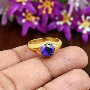 Purple Turquoise Signet <b>Ring</b> Minimalist Gold <b>Statement</b> <b>Ring</b> Bezel Set Gemstone Jewelry - Product Image 6