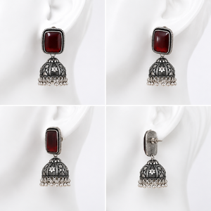 Wholesale Red Stone Oxidized <b>Silver</b> Jhumka <b>Earrings</b> Handmade Ethnic Indian Jhumki <b>Dangle</b> <b>Earrings</b> for Women - Product Image 5