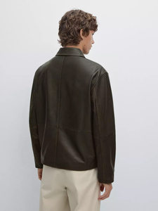 Chaqueta de Cuero Genuino para Hombre, Cierre Frontal con Cremallera, Cuello Clásico, Corte Holgado, Bolsillos Grandes con Solapa, Impermeable, Resistente al Viento, Estilo Motero, Invierno - Product Image 2