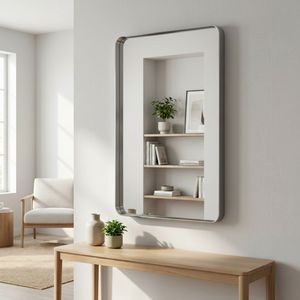 Specchio da Bagno Rettangolare 32x48 Pollici da Parete con Cornice Profonda Argento - Product Image 1