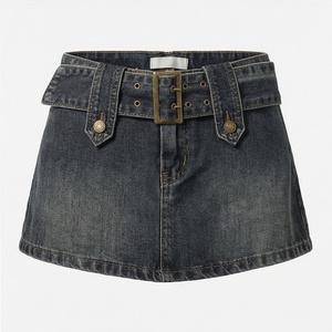 Short en jean vintage délavé taille mi-haute pour femme, couleur personnalisée, imprimé tendance, avec ceinture, coupe ajustée, qualité supérieure_1 - Product Image 1