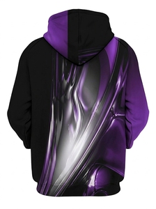 Sweat-shirt à capuche pour homme, imprimé abstrait violet et noir, coupe classique, décontracté, en polyester tricoté, avec poche avant, pour l'automne - Product Image 6