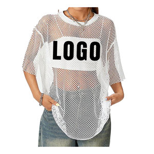 T-shirt en maille transparente noire à manches courtes pour femme, coupe décontractée, idéal pour le streetwear décontracté et la superposition - Product Image 5