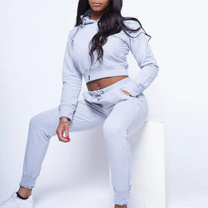 Conjunto Deportivo Corto de 2 Piezas para Mujer, en Algodón y Felpa con Encaje, Diseño Sólido, Personalizable al por Mayor, a la Moda - Product Image 2