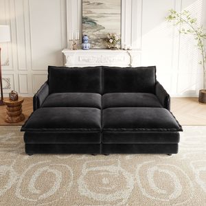 Divano Cloud a 2 Posti in Tessuto Corduroy con Poggiapiedi Mobili, Seduta Profonda e Reclinabile per Soggiorno - Product Image 6