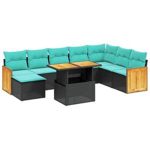 Juego de sofás de patio de ratán sintético negro de 9 piezas con cojines, muebles elegantes para exteriores - Product Image 2