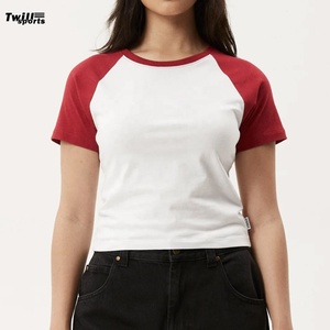 Camisetas de Manga Corta Raglán Blancas y Rojas para Mujer, Estilo Casual, Verano 2026, Gran Venta - Product Image 1