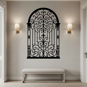 Décoration murale moderne en fer, panneau rectangulaire gravé motif fleur de lys, surface embossée pour portail - Product Image 2