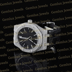 Design de luxe glacé D VVS Moissanite diamant Date automatique Cadran noir Bracelet en caoutchouc noir Montre Hip Hop Diamant pour homme - Product Image 3