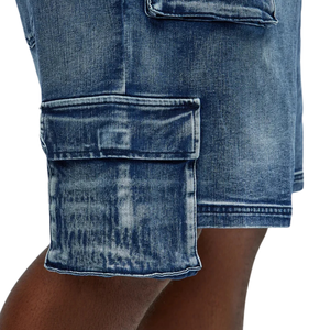 Pantalones Cortos Cargo de Mezclilla para Hombre, Transpirables, de Tiro Medio, Ajuste Relajado, Algodón Lavado Azul, Estilo Casual, Largura hasta la Rodilla, con Cordón, para Verano - Product Image 5